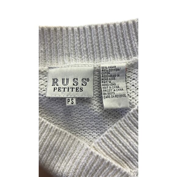 🌸 Russ Petites PS Cream Floral Embroidered V-Neck Sweater 90s Cottagecore Knit - Picture 2 of 4